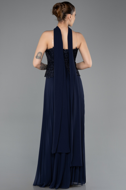 Robe de Soirée Longue Mousseline Bleu Marine ABU5715