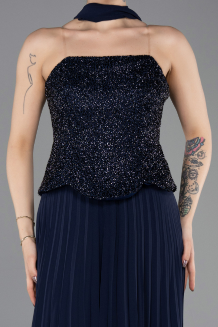 Robe de Soirée Longue Mousseline Bleu Marine ABU5715