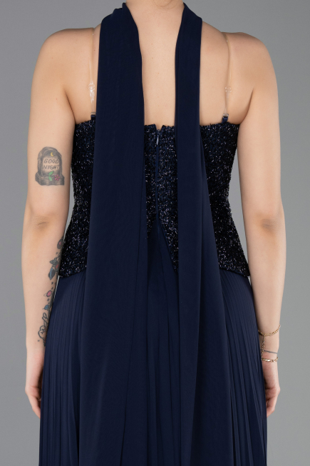 Robe de Soirée Longue Mousseline Bleu Marine ABU5715
