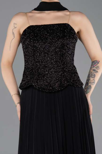 Robe de Soirée Longue Mousseline Noir ABU5715