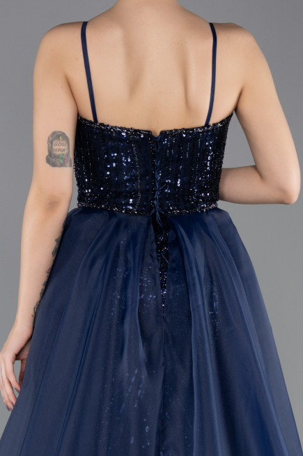 Robe de Soirée Longue Perlé Bleu Marine ABU5730