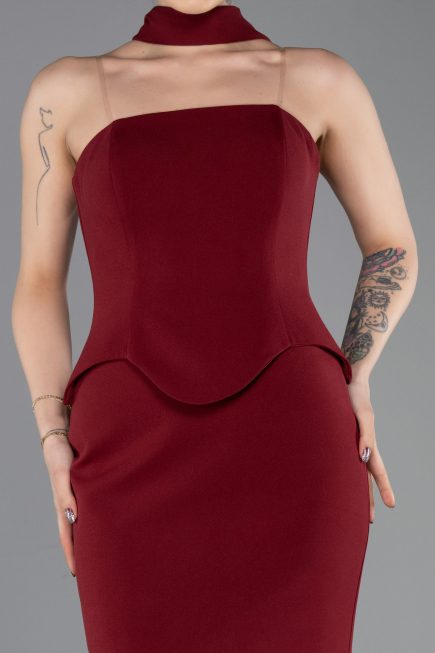 Robe de Soirée Longue Rouge Bordeaux ABU5735