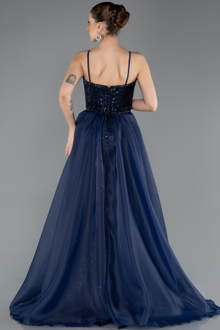 Robe de Soirée Longue Perlé Bleu Marine ABU5730