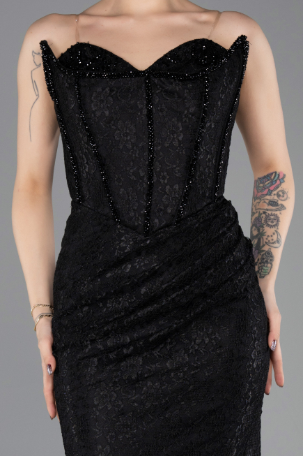 Robe de Soirée Longue Dantelle Noir ABU5678