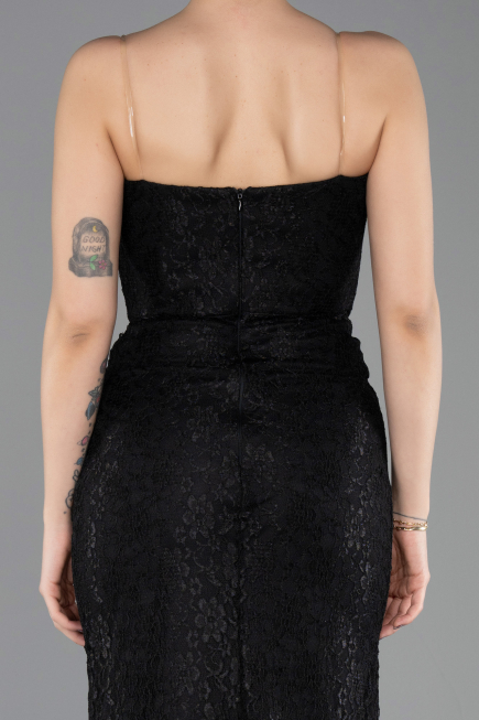 Robe de Soirée Longue Dantelle Noir ABU5678
