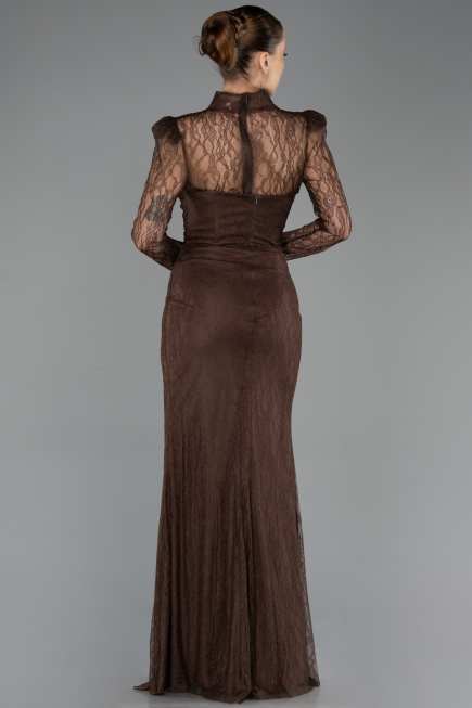 Robe de Soirée Longue Dantelle Brun ABU5700