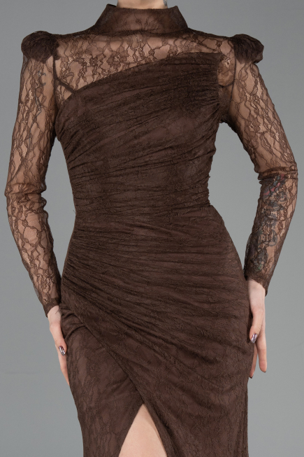 Robe de Soirée Longue Dantelle Brun ABU5700