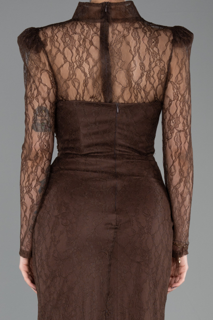 Robe de Soirée Longue Dantelle Brun ABU5700