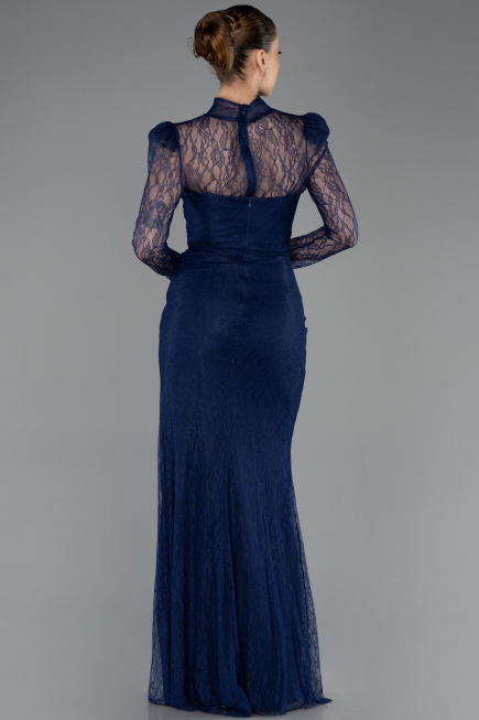 Robe de Soirée Longue Dantelle Bleu Marine ABU5700