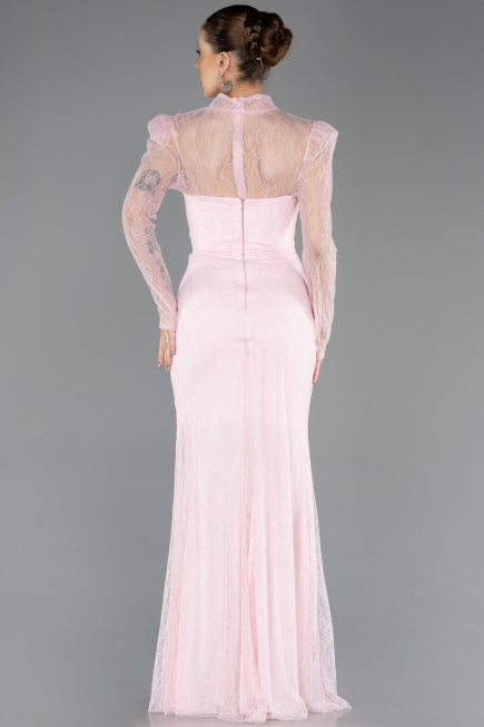 Robe de Soirée Longue Dantelle Poudre ABU5700