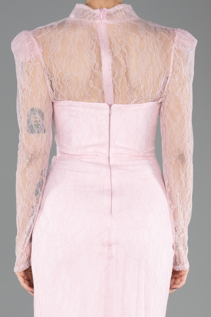 Robe de Soirée Longue Dantelle Poudre ABU5700