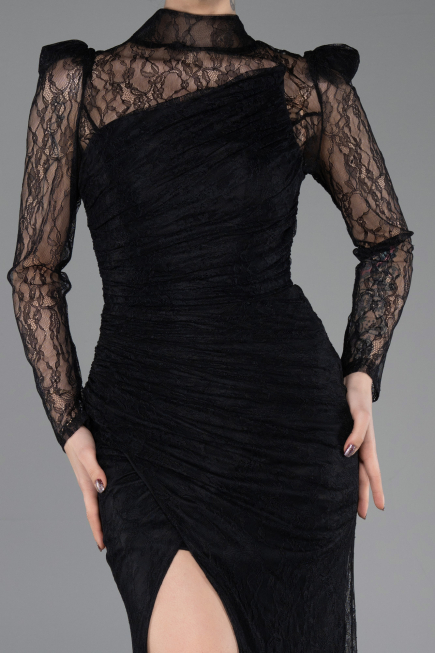Robe de Soirée Longue Dantelle Noir ABU5700