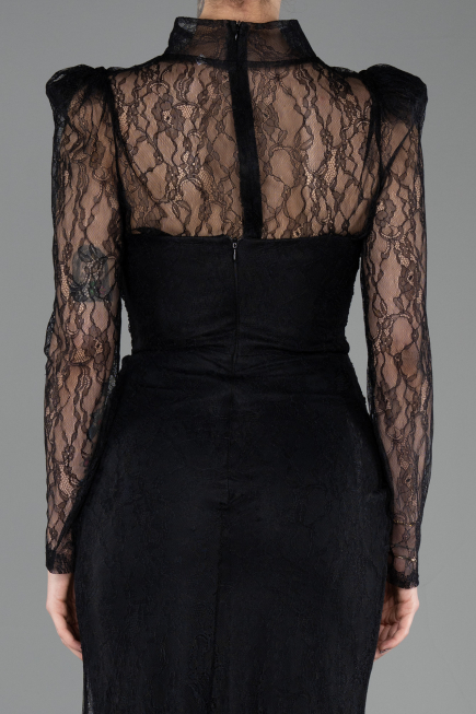 Robe de Soirée Longue Dantelle Noir ABU5700