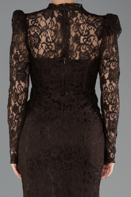 Robe de Soirée Longue Dantelle Brun ABU5734