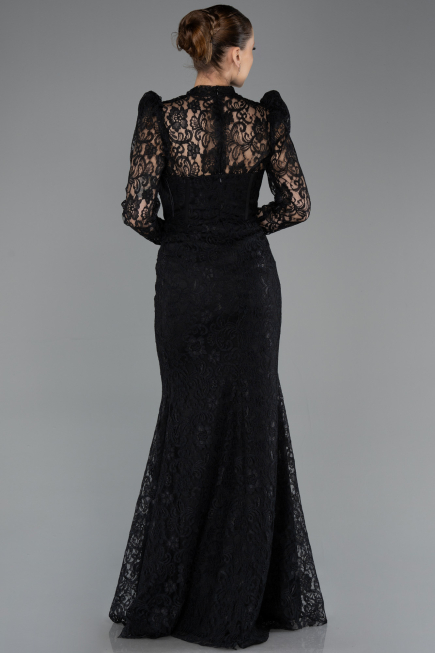 Robe de Soirée Longue Dantelle Noir ABU5734