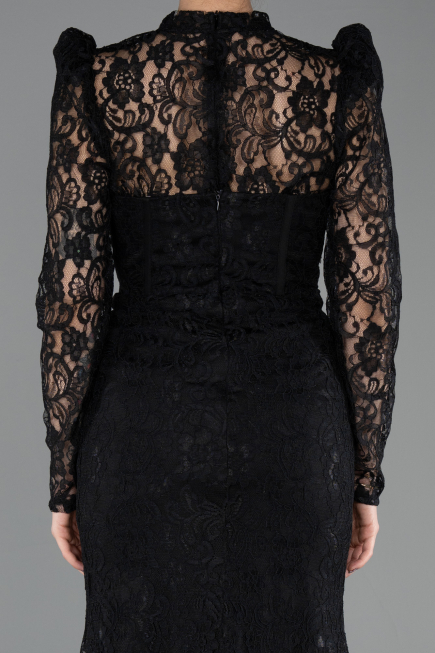 Robe de Soirée Longue Dantelle Noir ABU5734