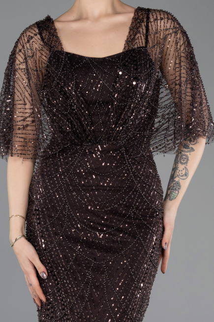 Robe de Soirée Longue Perlé Brun ABU5718