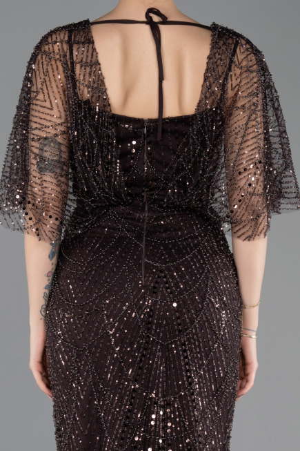 Robe de Soirée Longue Perlé Brun ABU5718
