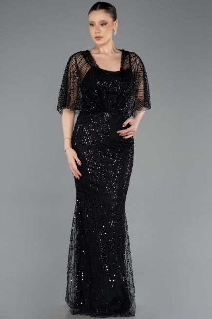 Robe de Soirée Longue Perlé Noir ABU5718