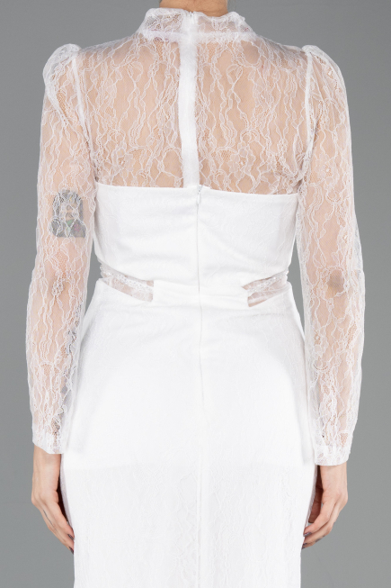 Robe de Soirée Longue Dantelle Blanc ABU5736