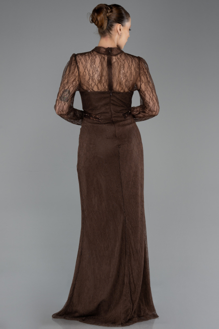 Robe de Soirée Longue Dantelle Brun ABU5736