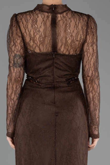 Robe de Soirée Longue Dantelle Brun ABU5736