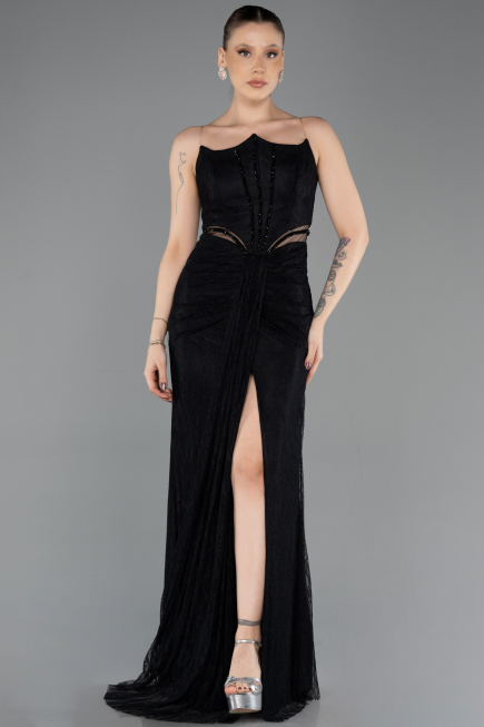 Robe de Soirée Longue Dantelle Noir ABU5736