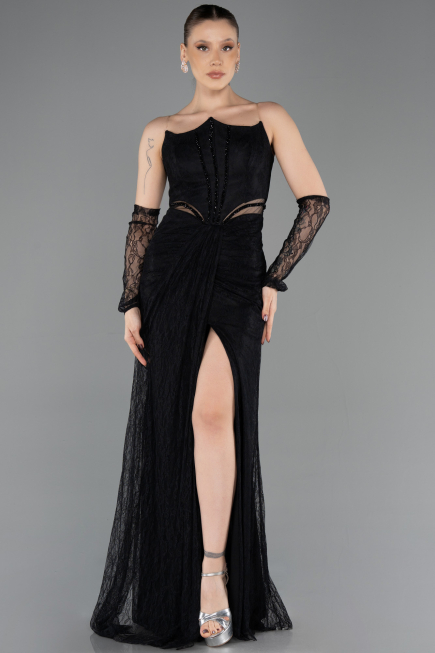 Robe de Soirée Longue Dantelle Noir ABU5736
