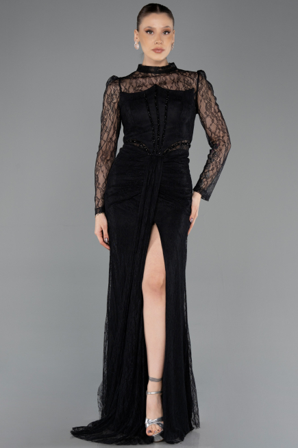 Robe de Soirée Longue Dantelle Noir ABU5736