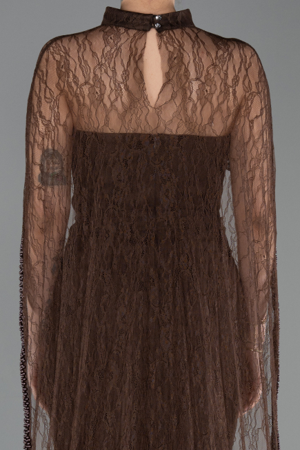 Robe de Soirée Longue Dantelle Brun ABU5739