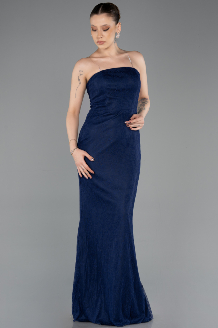 Robe de Soirée Longue Dantelle Bleu Marine ABU5739