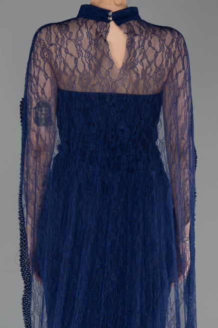 Robe de Soirée Longue Dantelle Bleu Marine ABU5739