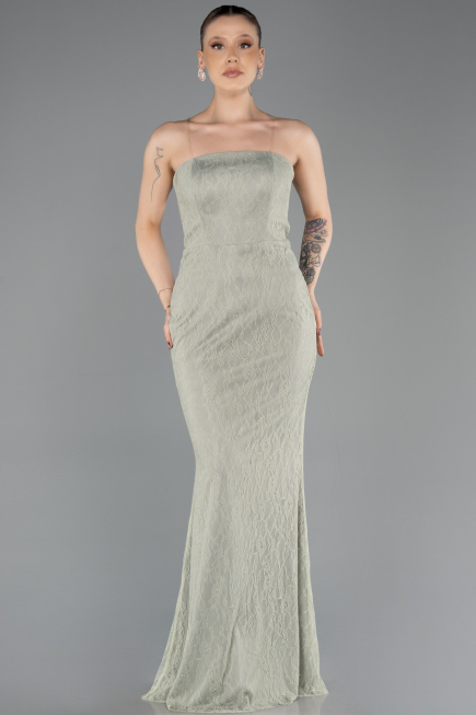 Robe de Soirée Longue Dantelle Menthe ABU5739