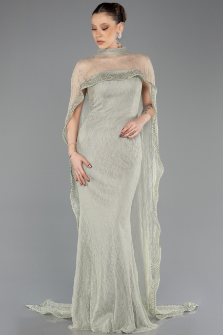 Robe de Soirée Longue Dantelle Menthe ABU5739