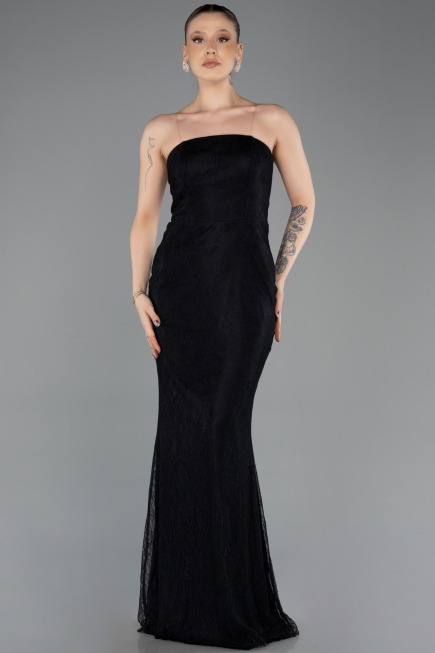 Robe de Soirée Longue Dantelle Noir ABU5739
