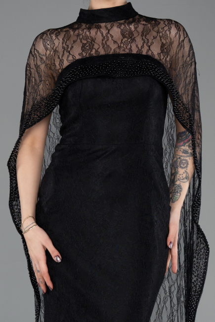 Robe de Soirée Longue Dantelle Noir ABU5739