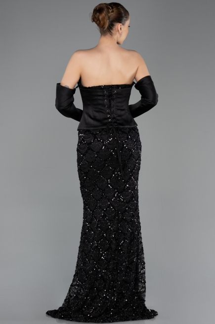 Robe de Soirée Longue Squameuse Noir ABU5732