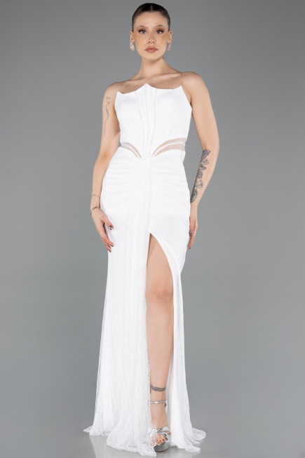 Robe de Soirée Longue Dantelle Blanc ABU5736