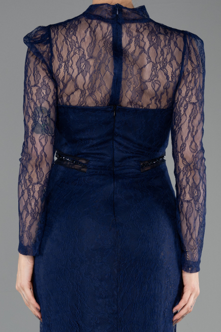 Robe de Soirée Longue Dantelle Bleu Marine ABU5736