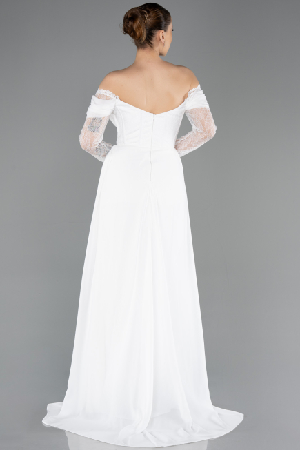 Robe de Soirée Longue Dantelle Blanc ABU5727