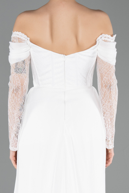 Robe de Soirée Longue Dantelle Blanc ABU5727