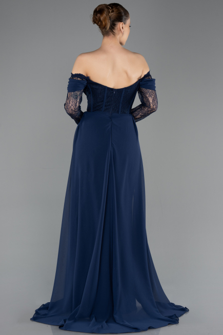 Robe de Soirée Longue Dantelle Bleu Marine ABU5727