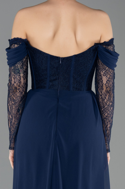 Robe de Soirée Longue Dantelle Bleu Marine ABU5727