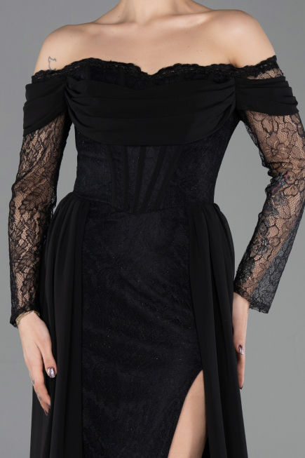 Robe de Soirée Longue Dantelle Noir ABU5727