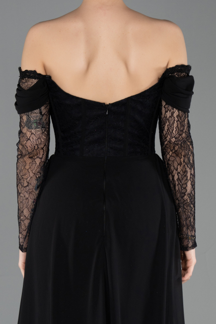 Robe de Soirée Longue Dantelle Noir ABU5727