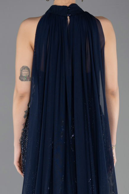 Robe Queue de Poisson Longue Perlé Bleu Marine ABU5741