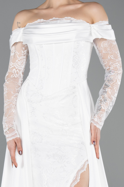 Robe de Soirée Longue Dantelle Blanc ABU5723