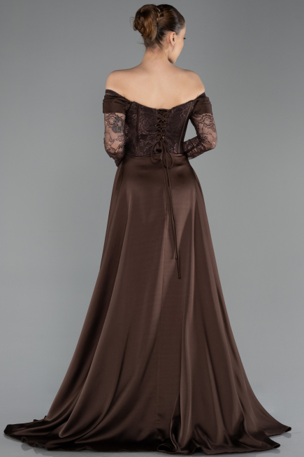 Robe de Soirée Longue Dantelle Brun ABU5723