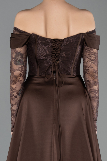 Robe de Soirée Longue Dantelle Brun ABU5723