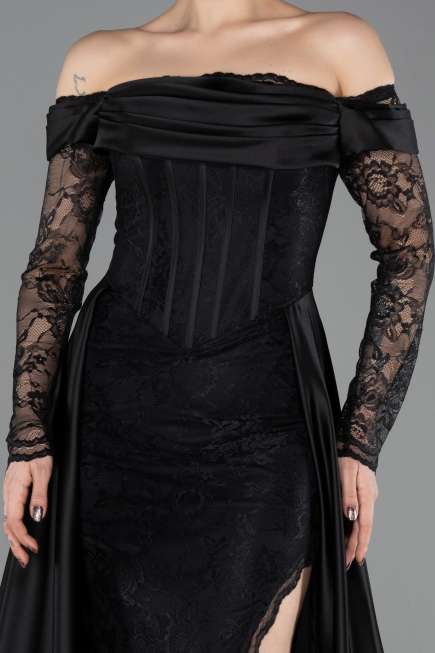 Robe de Soirée Longue Dantelle Noir ABU5723